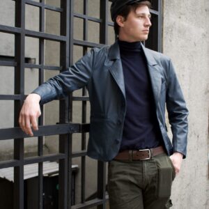 Chaqueta Azul en Cuero de Hombre